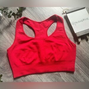 Savvi Racerback Sports Bra in Vibrant Red. Size M